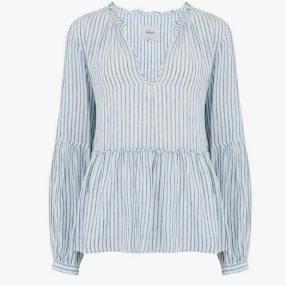 Rails Raylyn Stripe Peplum Top Size S Preppy Linen Blend Long Sleeve Pullover